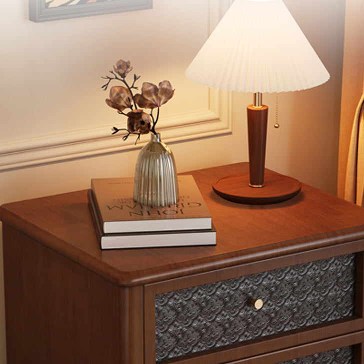 Retro Wood Glass Metal Nightstand 2-Drawer