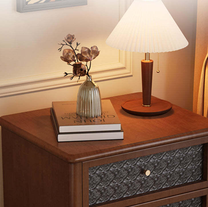 Retro Wood Glass Metal Nightstand 2-Drawer