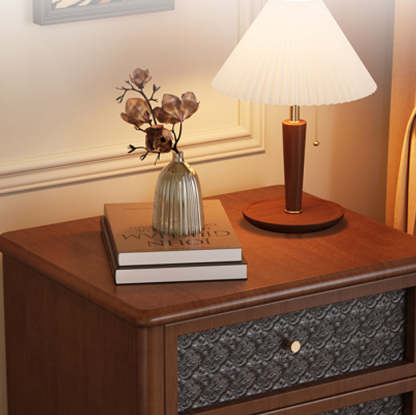 Retro Wood Glass Metal Nightstand 2-Drawer