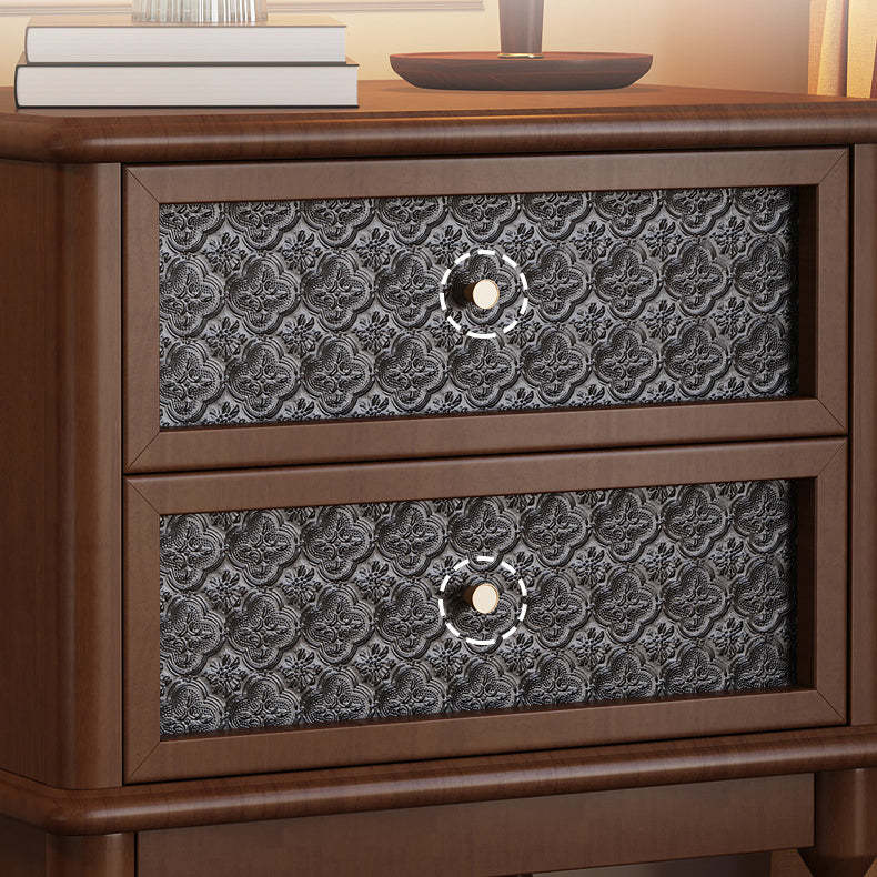Retro Wood Glass Metal Nightstand 2-Drawer