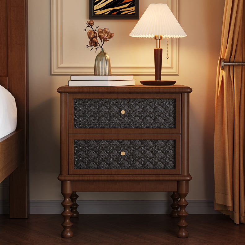 Retro Wood Glass Metal Nightstand 2-Drawer