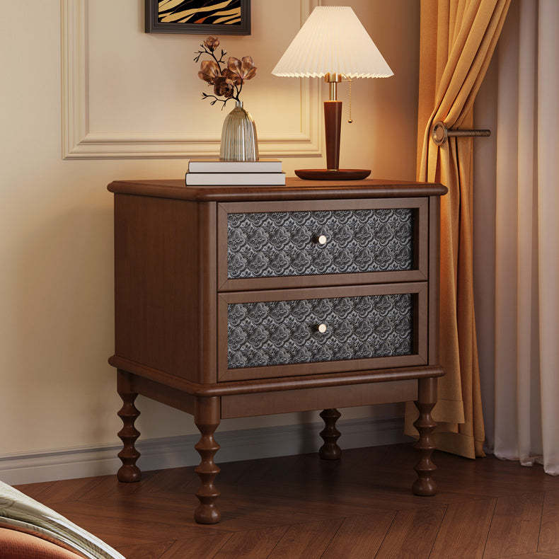 Retro Wood Glass Metal Nightstand 2-Drawer
