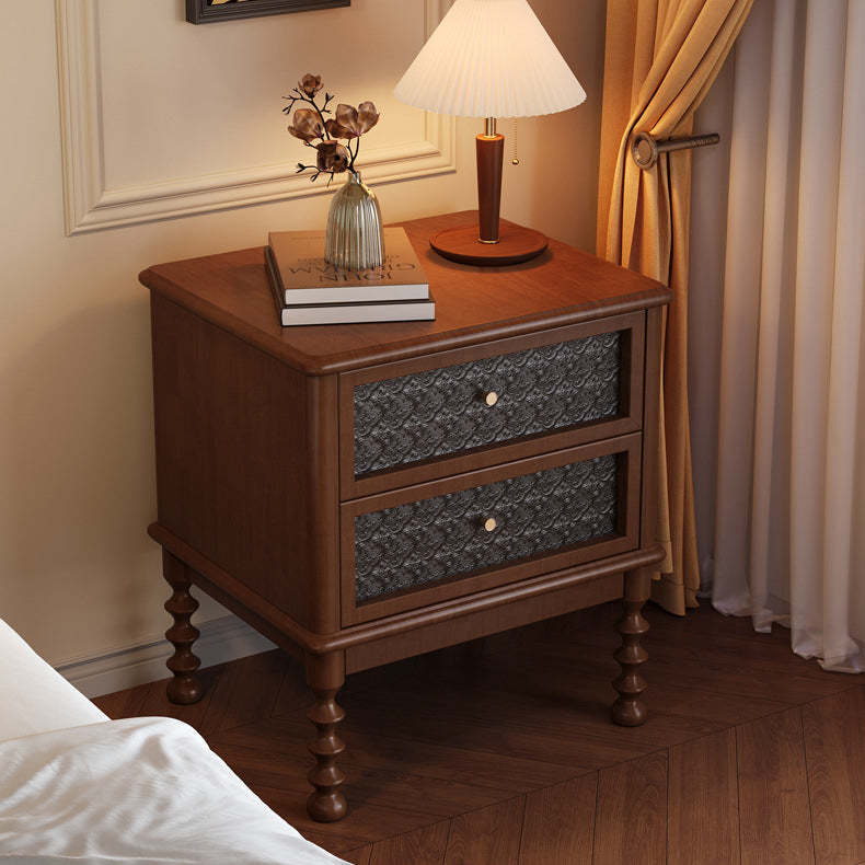 Retro Wood Glass Metal Nightstand 2-Drawer