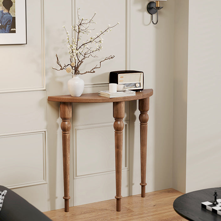 French Wood Roman Column Console Table — Walnut
