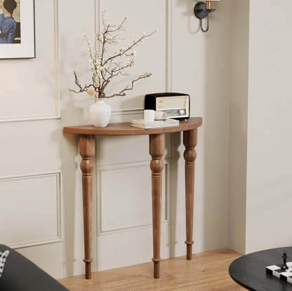 French Wood Roman Column Console Table — Walnut
