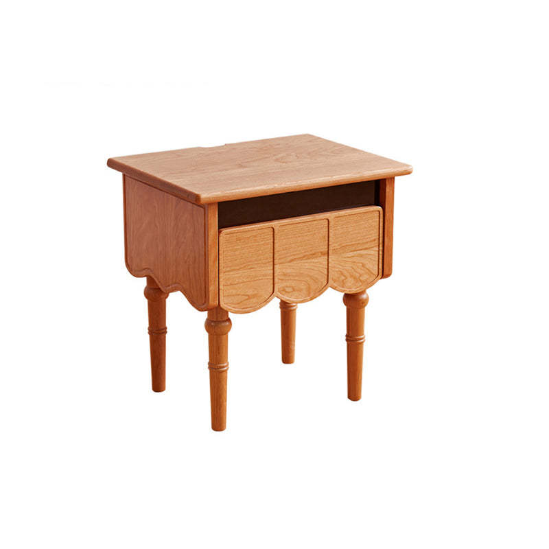 Japanese Cherry Wood Wave-Design 1-Drawer Nightstand