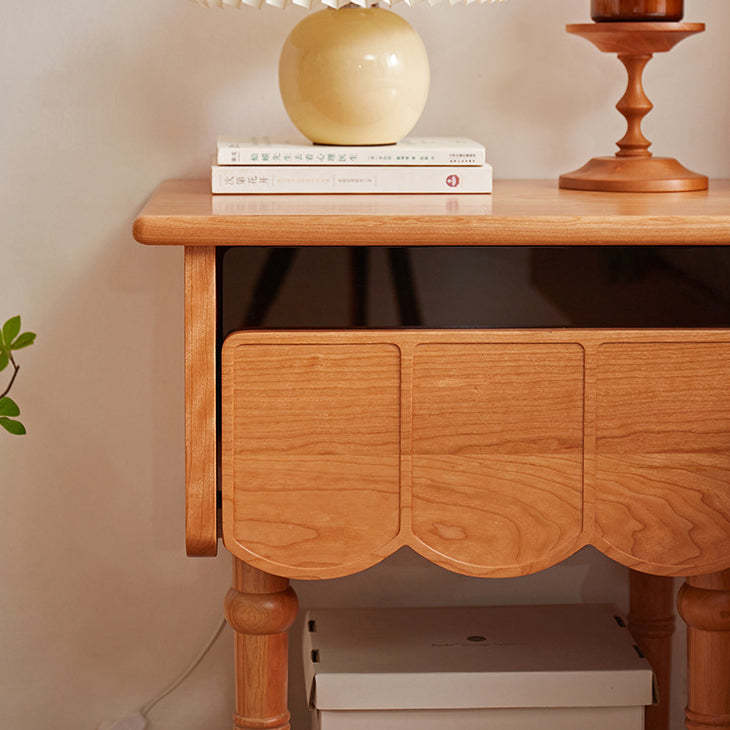 Japanese Cherry Wood Wave-Design 1-Drawer Nightstand