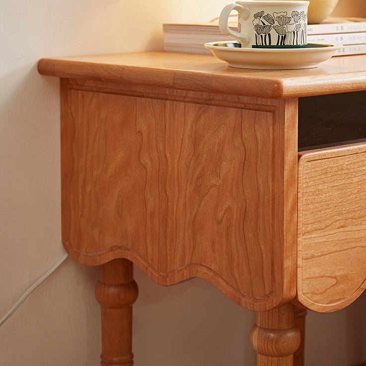 Japanese Cherry Wood Wave-Design 1-Drawer Nightstand