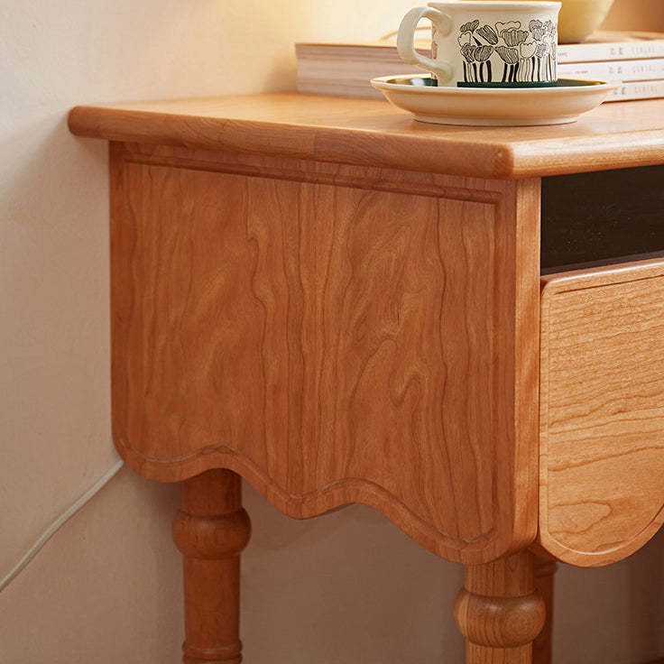 Japanese Cherry Wood Wave-Design 1-Drawer Nightstand