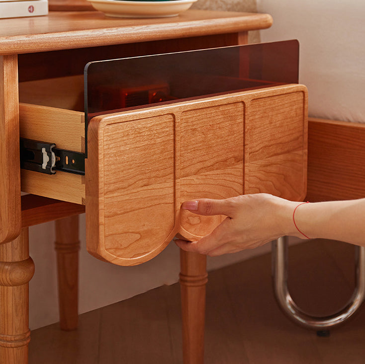 Japanese Cherry Wood Wave-Design 1-Drawer Nightstand