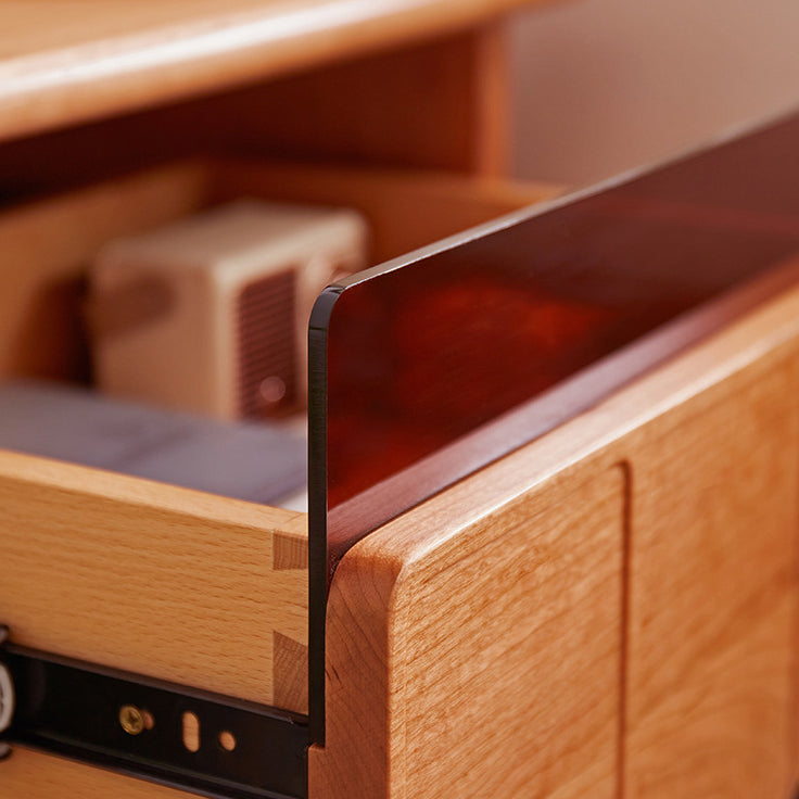 Japanese Cherry Wood Wave-Design 1-Drawer Nightstand