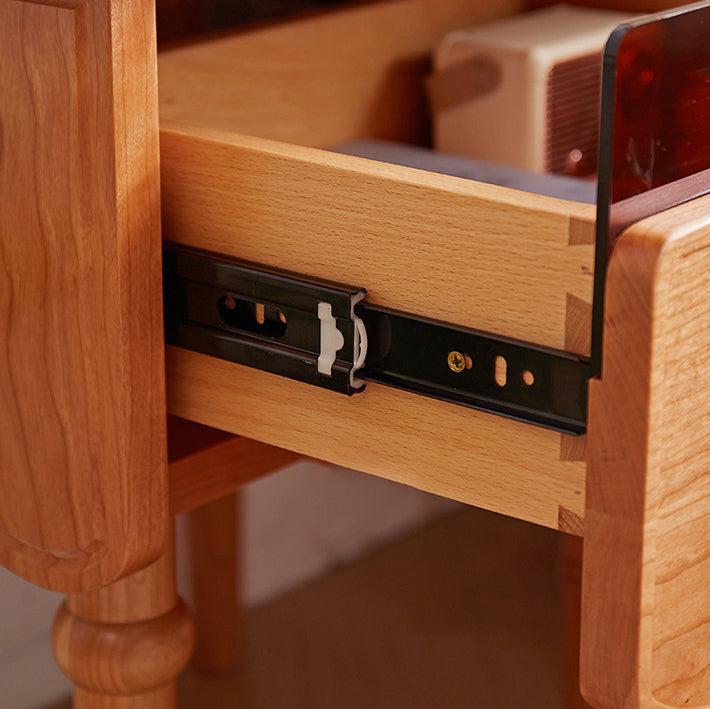 Japanese Cherry Wood Wave-Design 1-Drawer Nightstand