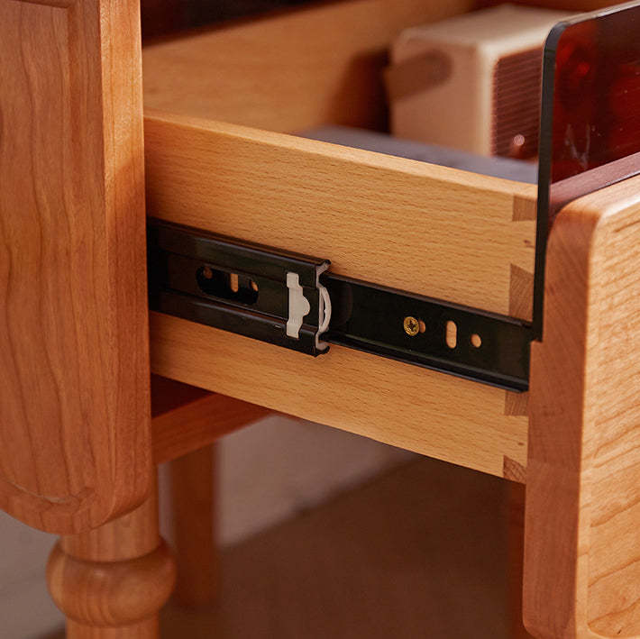 Japanese Cherry Wood Wave-Design 1-Drawer Nightstand