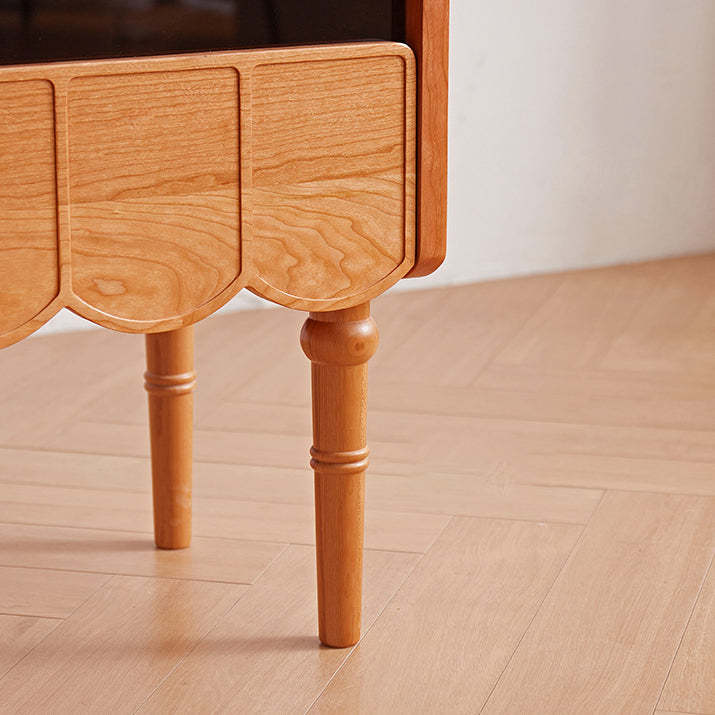 Japanese Cherry Wood Wave-Design 1-Drawer Nightstand