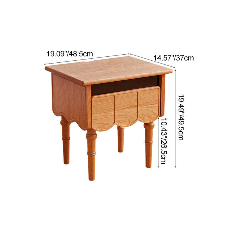 Japanese Cherry Wood Wave-Design 1-Drawer Nightstand