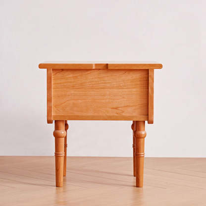 Japanese Cherry Wood Wave-Design 1-Drawer Nightstand