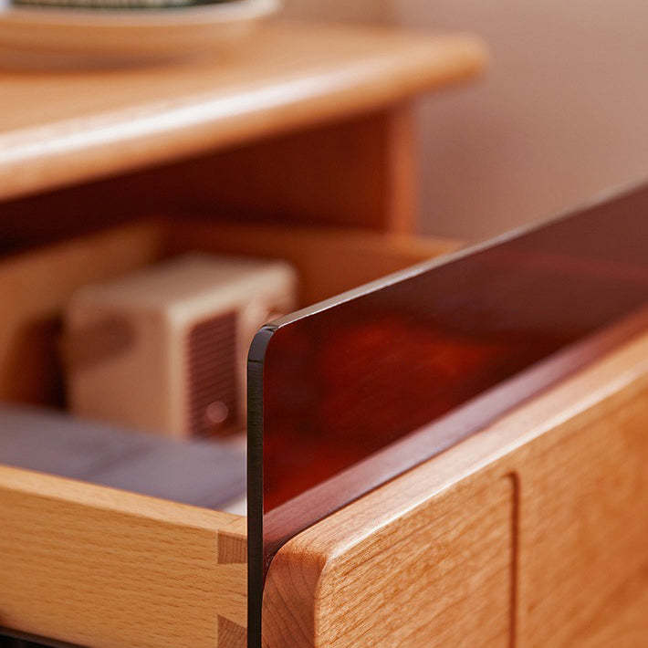 Japanese Cherry Wood Wave-Design 1-Drawer Nightstand