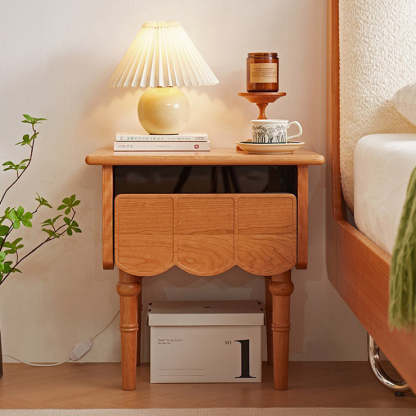 Japanese Cherry Wood Wave-Design 1-Drawer Nightstand