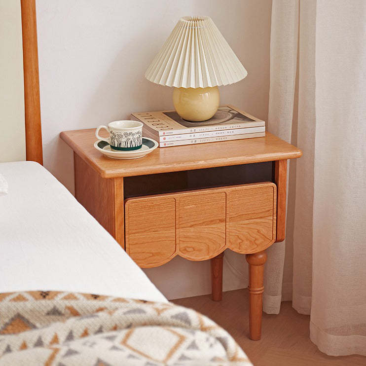 Japanese Cherry Wood Wave-Design 1-Drawer Nightstand