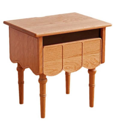 Japanese Cherry Wood Wave-Design 1-Drawer Nightstand