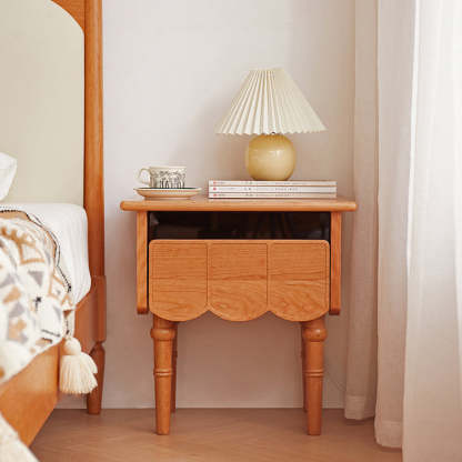 Japanese Cherry Wood Wave-Design 1-Drawer Nightstand