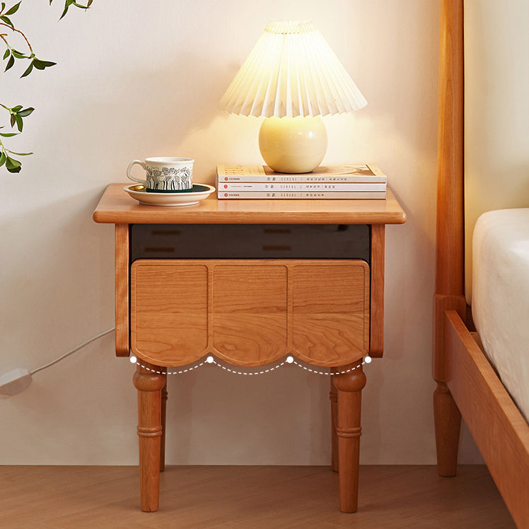 Japanese Cherry Wood Wave-Design 1-Drawer Nightstand