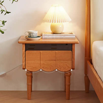 Japanese Cherry Wood Wave-Design 1-Drawer Nightstand