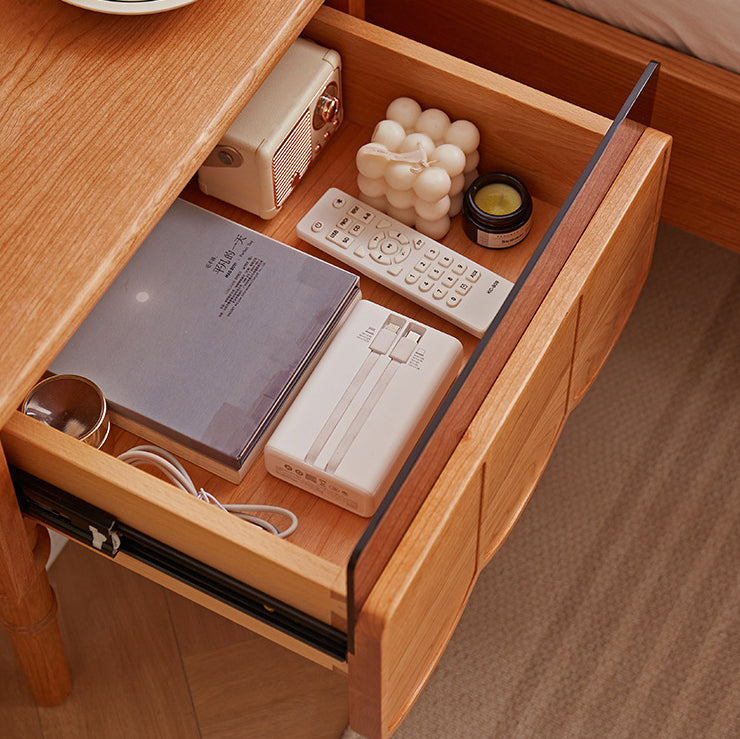 Japanese Cherry Wood Wave-Design 1-Drawer Nightstand