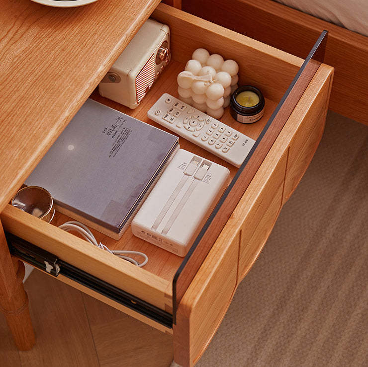 Japanese Cherry Wood Wave-Design 1-Drawer Nightstand