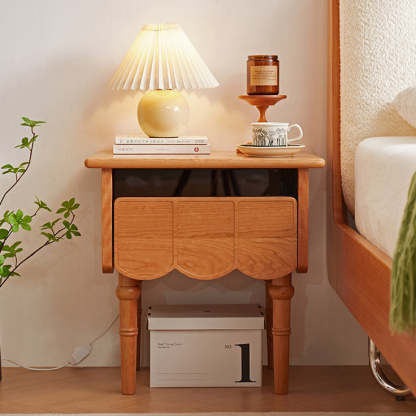Japanese Cherry Wood Wave-Design 1-Drawer Nightstand