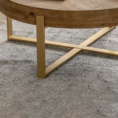 Vintage Wood Iron X-Leg Round Coffee Table