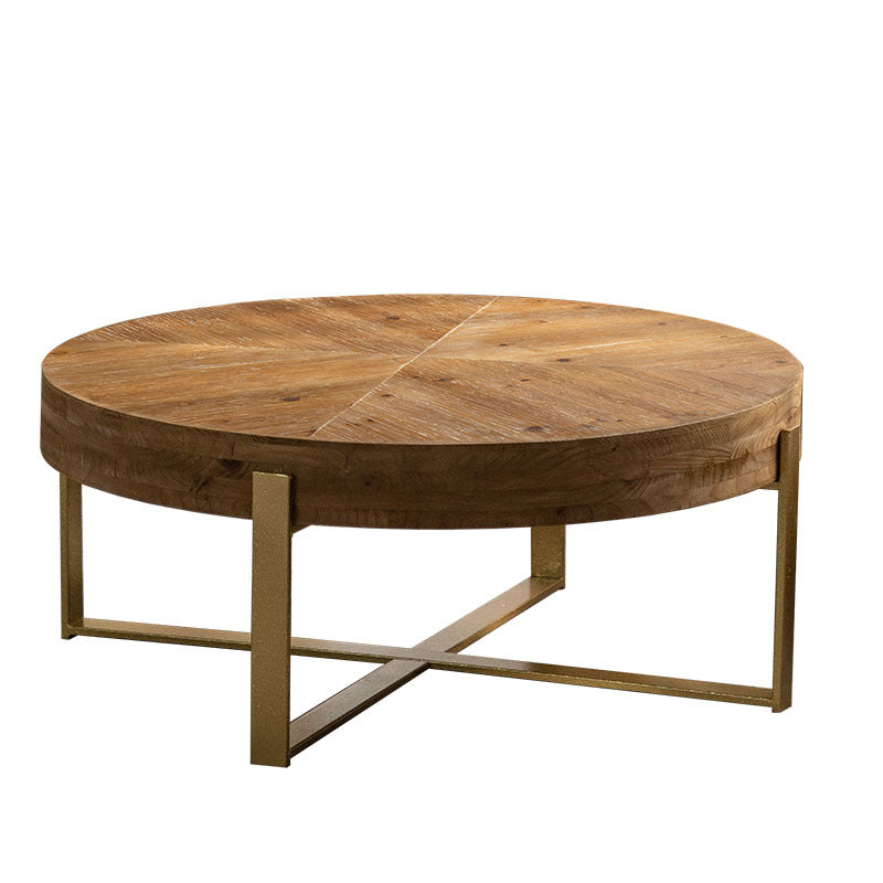 Vintage Wood Iron X-Leg Round Coffee Table