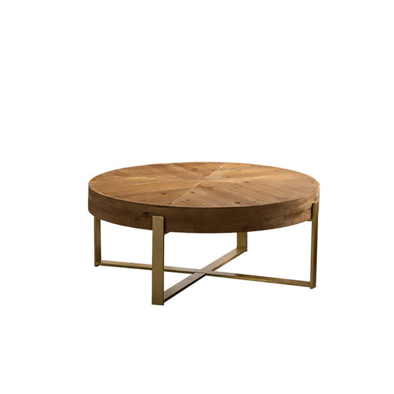 Vintage Wood Iron X-Leg Round Coffee Table
