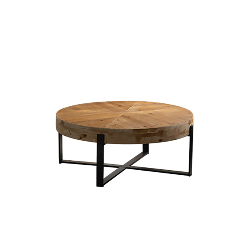 Vintage Wood Iron X-Leg Round Coffee Table