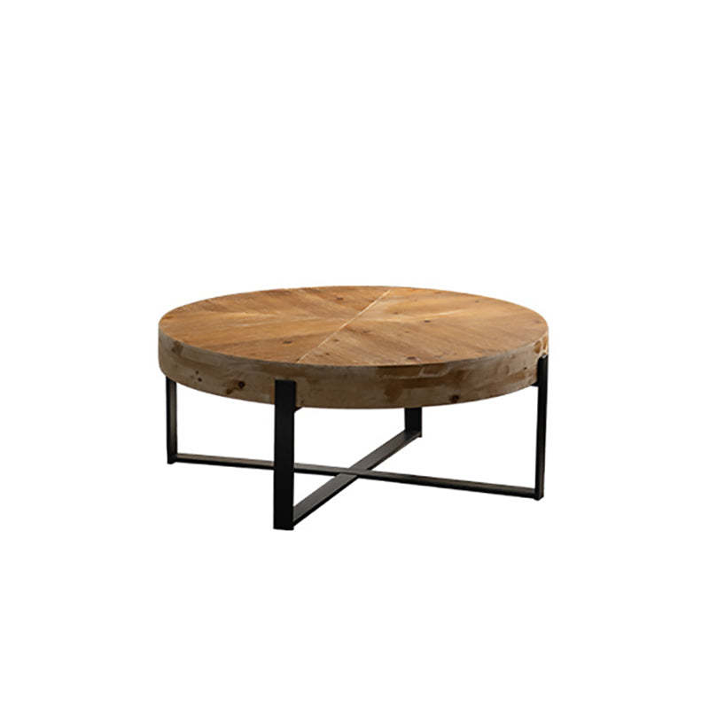 Vintage Wood Iron X-Leg Round Coffee Table