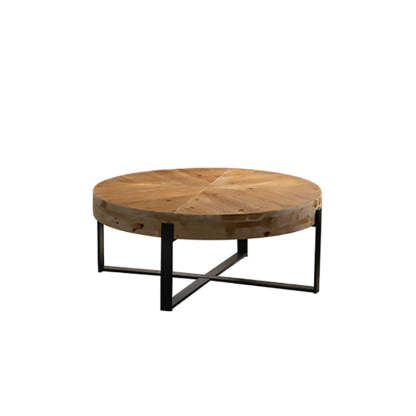 Vintage Wood Iron X-Leg Round Coffee Table