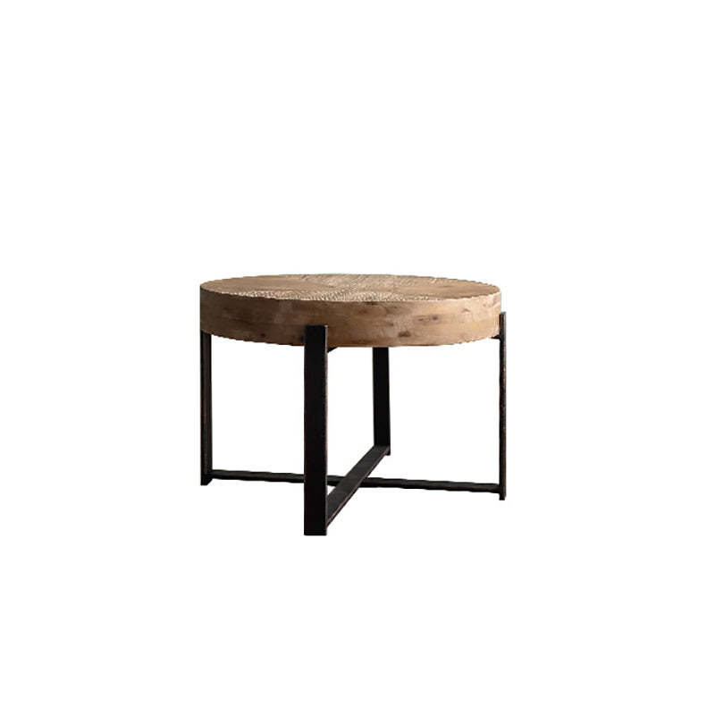 Vintage Wood Iron X-Leg Round Coffee Table