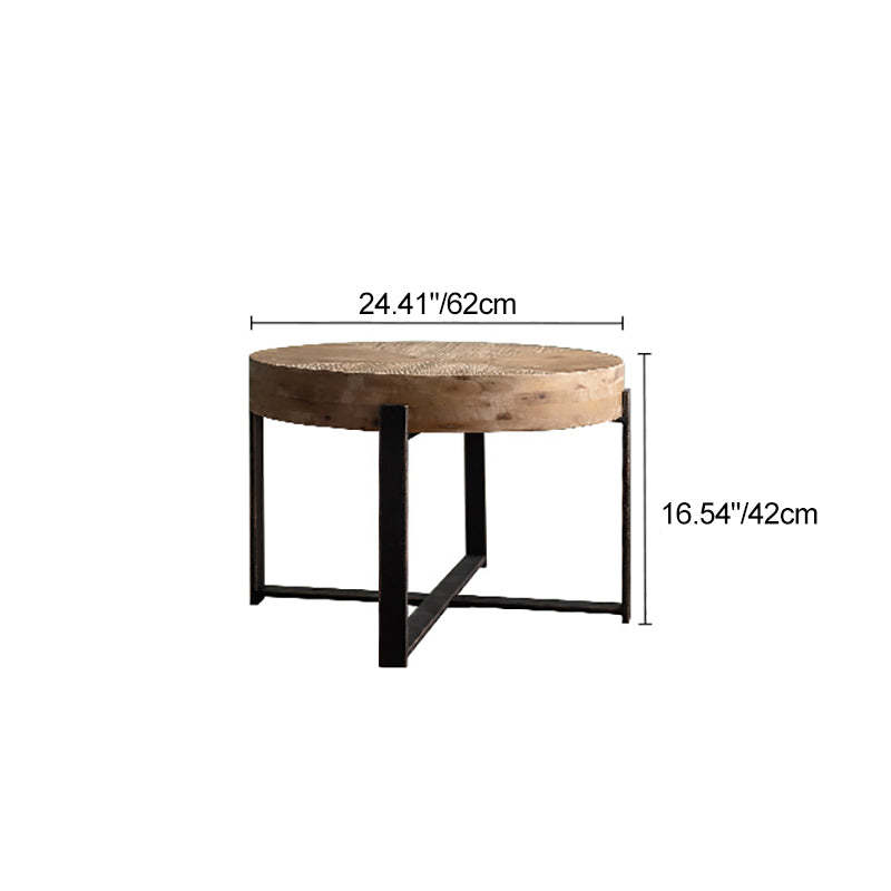 Vintage Wood Iron X-Leg Round Coffee Table