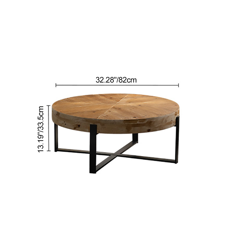 Vintage Wood Iron X-Leg Round Coffee Table