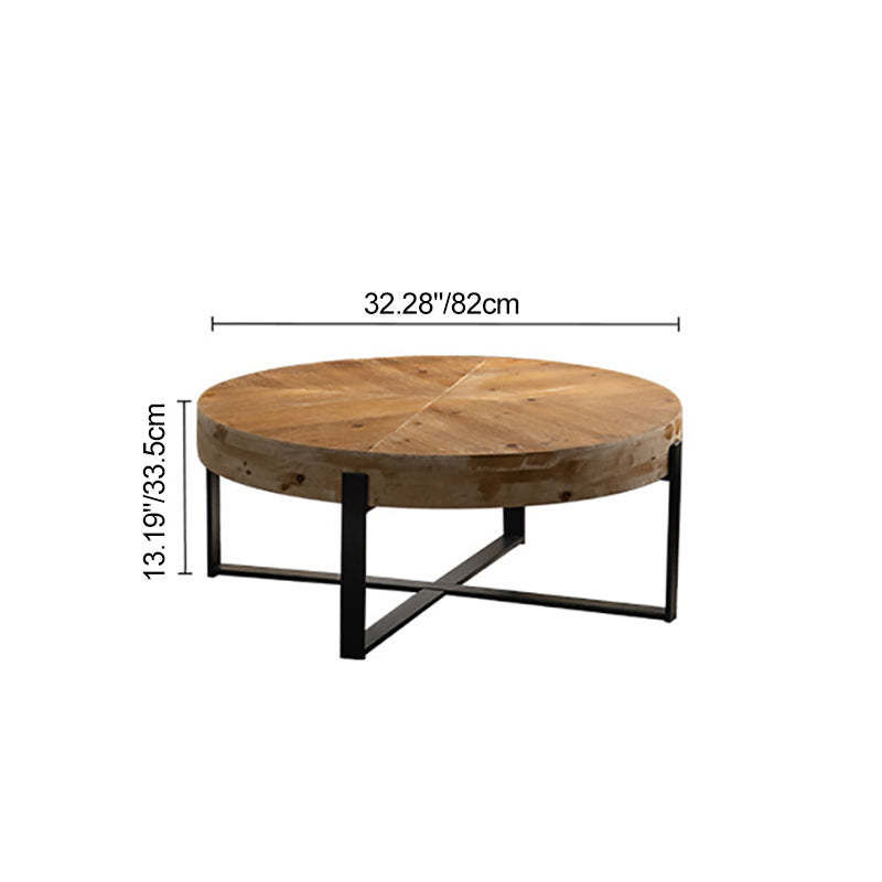 Vintage Wood Iron X-Leg Round Coffee Table