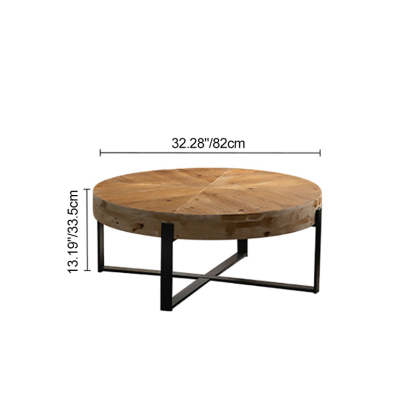 Vintage Wood Iron X-Leg Round Coffee Table