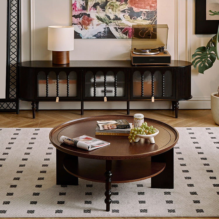 Retro Wood Roman Column Coffee Table 2-Tier