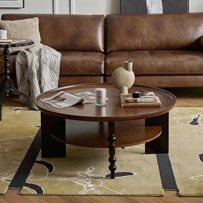 Retro Wood Roman Column Coffee Table 2-Tier