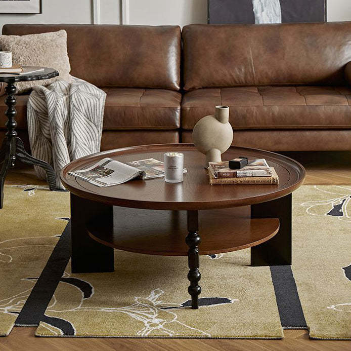 Retro Wood Roman Column Coffee Table 2-Tier