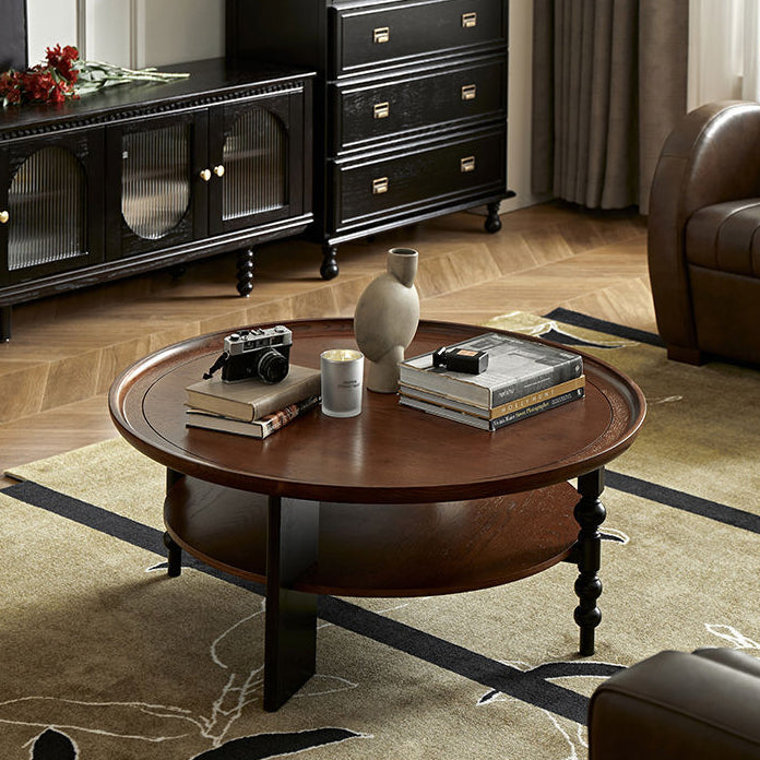 Retro Wood Roman Column Coffee Table 2-Tier