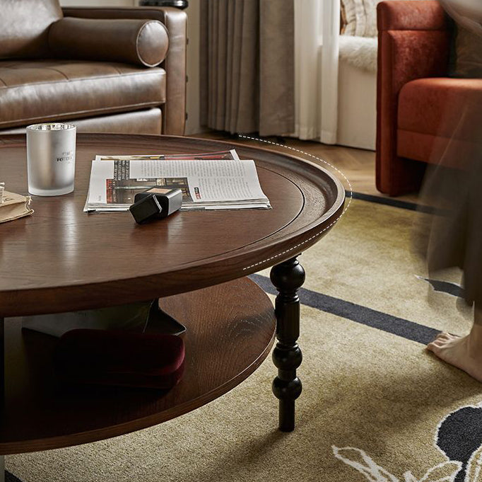 Retro Wood Roman Column Coffee Table 2-Tier