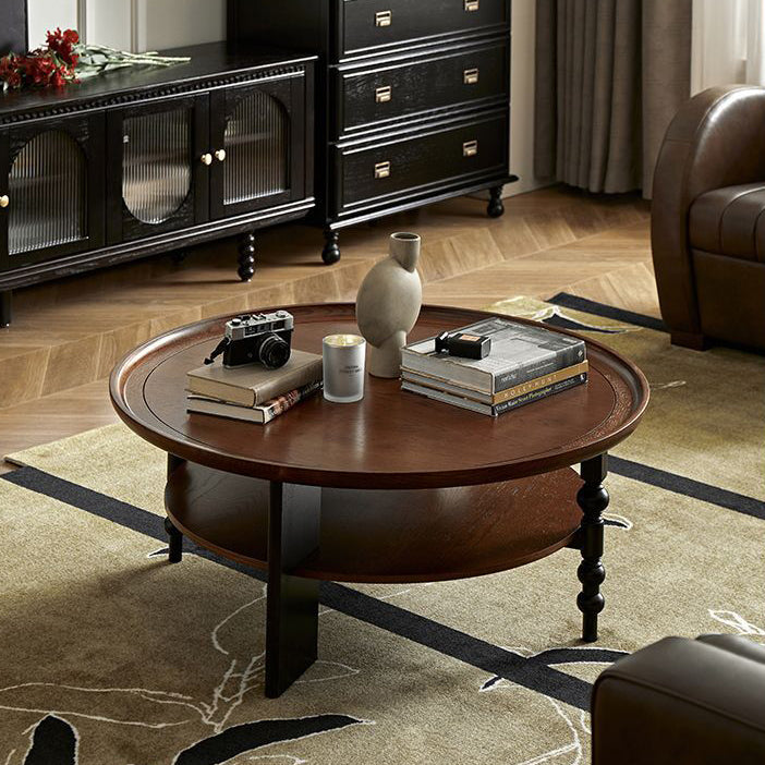 Retro Wood Roman Column Coffee Table 2-Tier