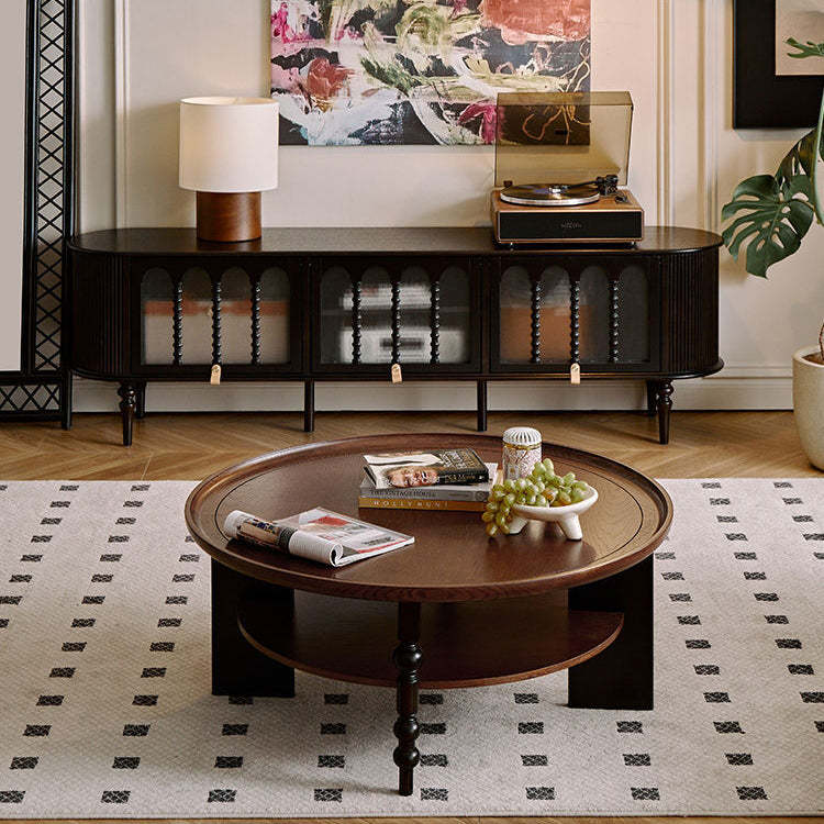 Retro Wood Roman Column Coffee Table 2-Tier