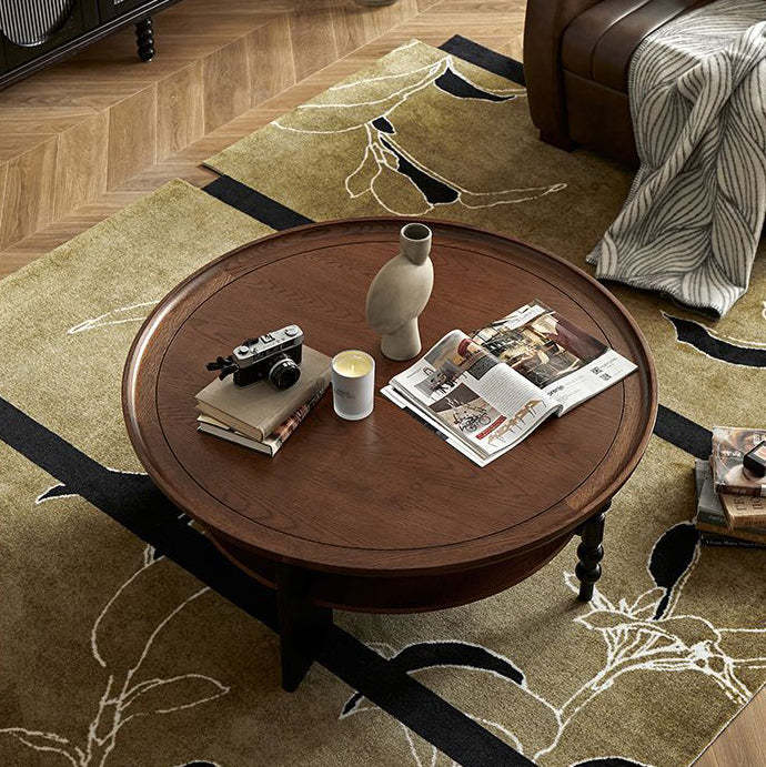 Retro Wood Roman Column Coffee Table 2-Tier