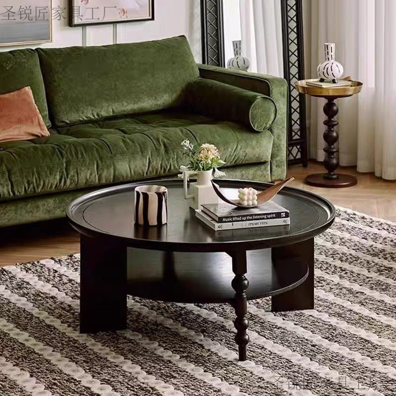 Retro Wood Roman Column Coffee Table 2-Tier — Black